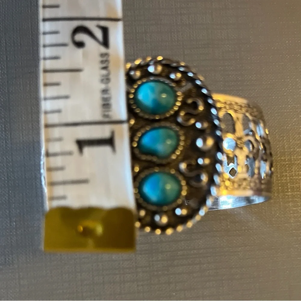 Southwestern Silver Tone Metal Faux Turquoise Cuff Bracelet Sarah Coventry Rare!